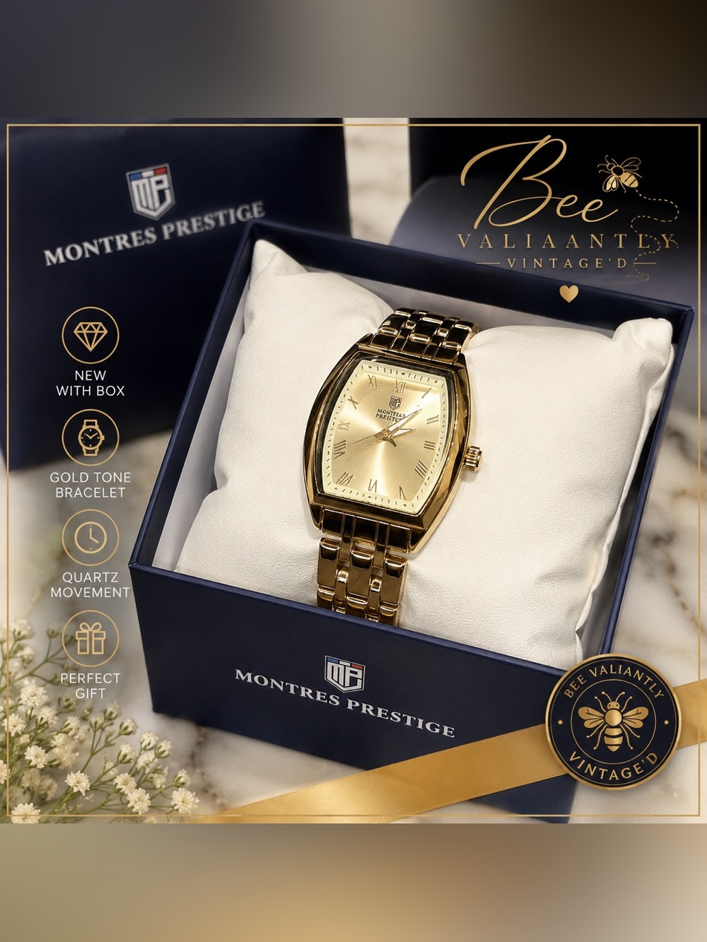 Invicta Montres Prestige Gold Tone Women’s Quartz Watch NWT Box